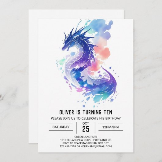 ファイアブリージングドラゴンの魅惑誕生日 招待状 (正面/裏面)