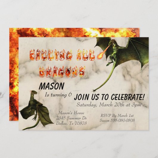 ファイアブリージングドラゴンヘビ誕生日パーティー 招待状 (正面/裏面)