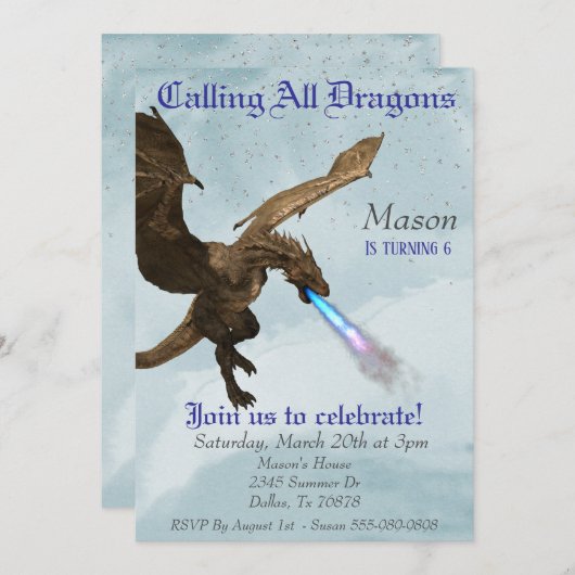 ファイアブリージングドラゴンワイバーンバースデーパーティー 招待状 (正面/裏面)