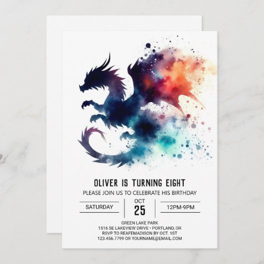ファイアブリージングドラゴン誕生日カスタマイズ 招待状 (正面/裏面)