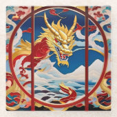 ファイアブリージングドラゴン金ゴールドと赤 ガラスコースター (正面)