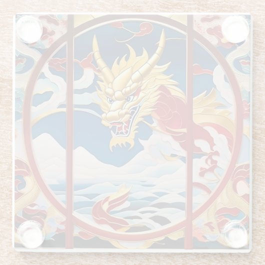 ファイアブリージングドラゴン金ゴールドと赤 ガラスコースター (裏面)