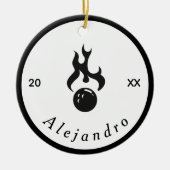 ファイアボーリングボールブラック&ホワイトスポエレガントートカッコいい セラミックオーナメント (正面)