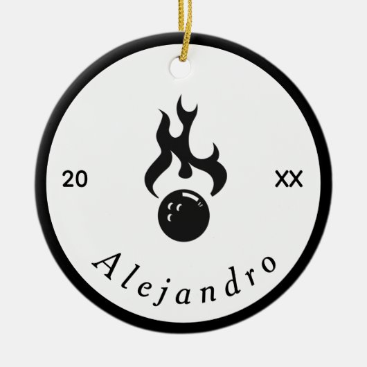 ファイアボーリングボールブラック&ホワイトスポエレガントートカッコいい セラミックオーナメント (正面)