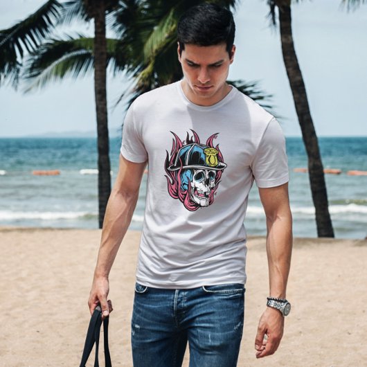 ファイアマンスカルイラストレーション Tシャツ