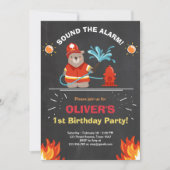 ファイアマンファイア誕生日招待状ボーイチョーク 招待状 (正面)