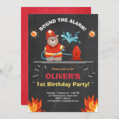 ファイアマンファイア誕生日招待状ボーイチョーク 招待状 (正面/裏面)