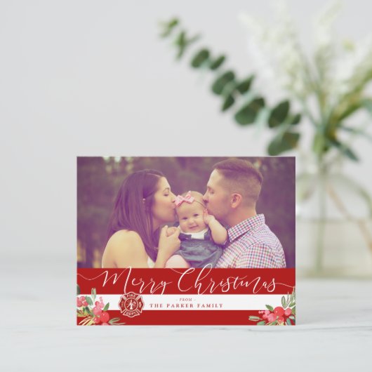 ファイアマンファミリーホリデー | クリスマスカスタム写真 シーズンカード (スタンド正面)