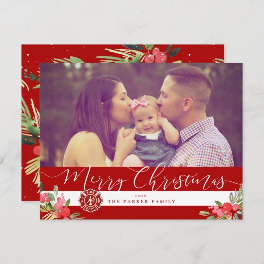 ファイアマンファミリーホリデー | クリスマスカスタム写真 シーズンカード (正面/裏面)