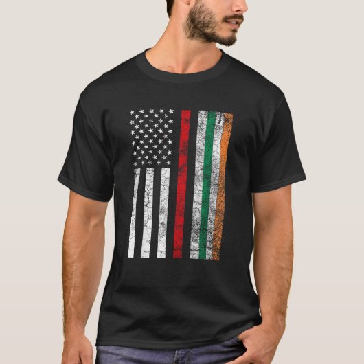 ファイアマンレッドラインアメリカンアイルランド国旗St patricksD Tシャツ (正面)
