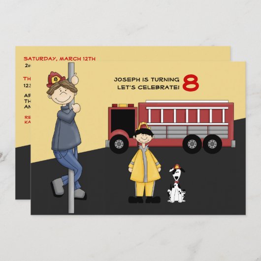 ファイアマン誕生日パーティーの招待 招待状 (正面/裏面)