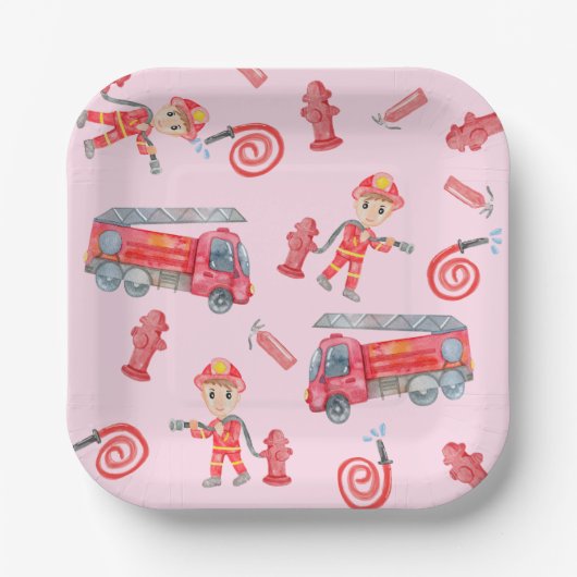ファイアマン誕生日パーティー ペーパープレート (正面)