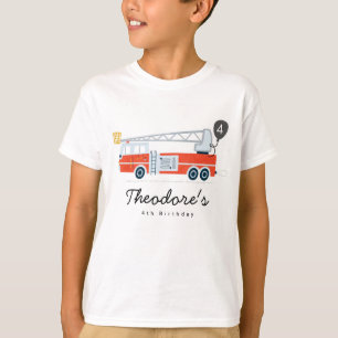 ファイアマン誕生日ボーイパーティー装備消防車 Tシャツ