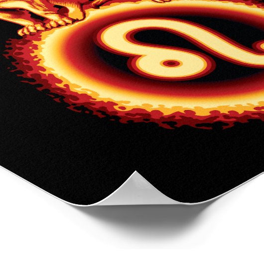 ファイアライオンシンボル – レオ〔占星術の〕十二宮図標識 ポスター (角)