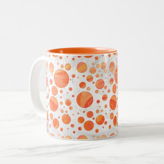 ファイアレイクオレンジ水玉模様パターン ツートーンマグカップ (正面左)