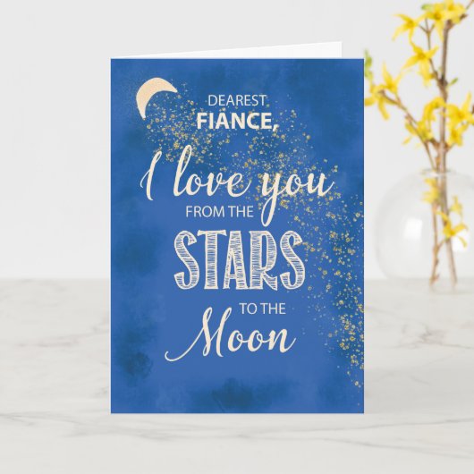 ファイアンス、星から月の夜空への愛 カード (黄色い花)