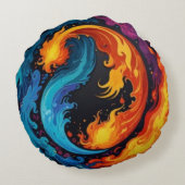 ファイアーアンドウォーター抽象芸術アートデザイン ラウンドクッション (裏面)