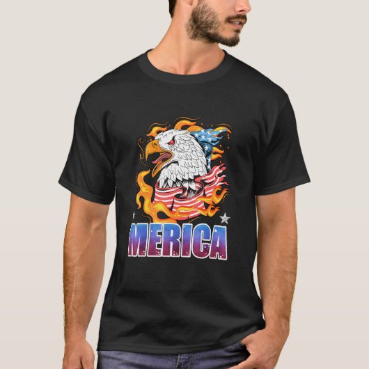 ファイアーイーグルアメリカ国旗7月4日メリカ神父 Tシャツ (正面)