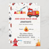 ファイアートラックの最初の誕生日パーティーの招待状 招待状 (正面/裏面)