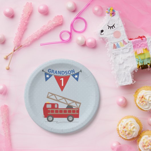 ファイアートラックの誕生日の孫 ペーパープレート (パーティー)