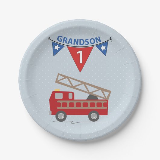 ファイアートラックの誕生日の孫 ペーパープレート (正面)