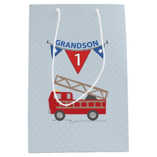 ファイアートラックの誕生日の孫 ミディアムペーパーバッグ (正面)