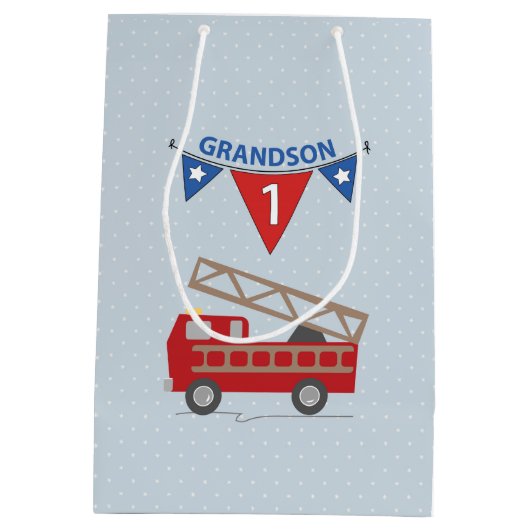 ファイアートラックの誕生日の孫 ミディアムペーパーバッグ (裏面)