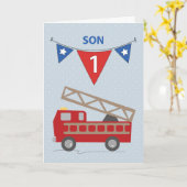 ファイアートラックの長男1歳 カード (黄色い花)