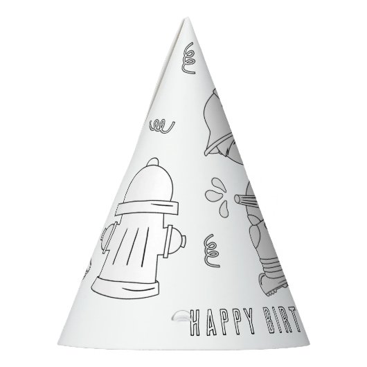 ファイアーマンバースデーパーティー – 自分の帽子を色を付ける パーティーハット (左)