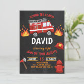 ファイアーマンボーイシャルボードファイアートラック誕生日 招待状 (スタンド正面)