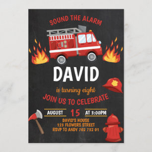 ファイアーマンボーイシャルボードファイアートラック誕生日 招待状