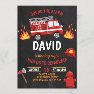 ファイアーマンボーイシャルボードファイアートラック誕生日 招待状