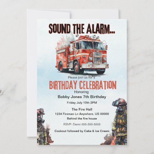 ファイアーメンズバースデーパーティーボーイ 招待状 (正面)