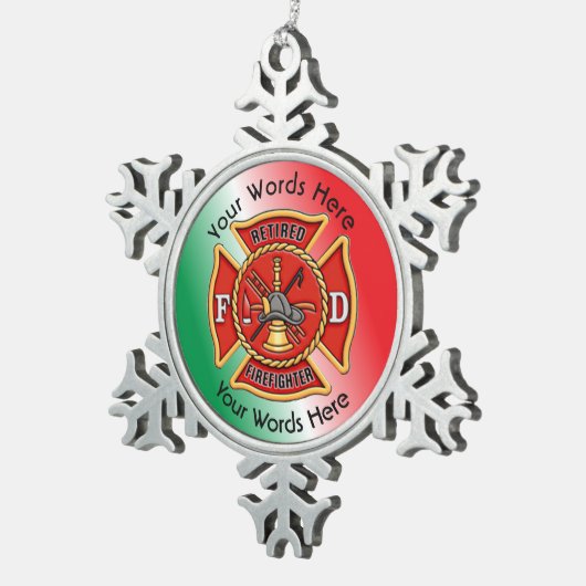 ファイア退職したファイターマルチーズクロス スノーフレークピューターオーナメント (右)