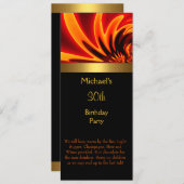 ファイア金ゴールドブラック30th誕生日パーティーロング 招待状 (正面/裏面)