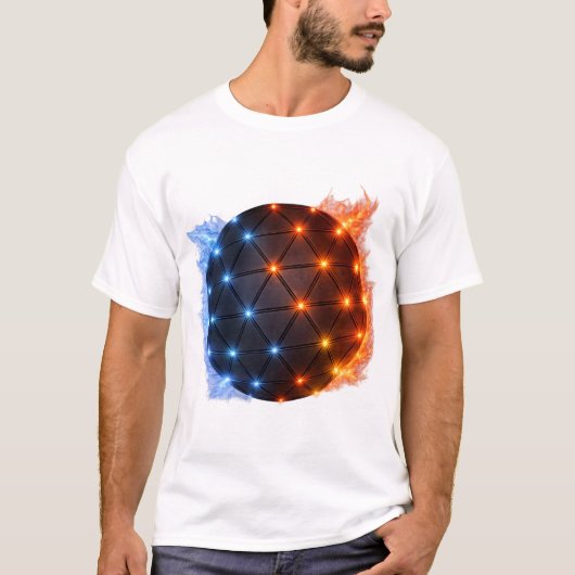 ファイア&アイス エナジースフィア - 幾何学的な光のグリッド El Tシャツ (正面)