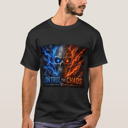 ファイアVSアイス スカル 3D Tシャツ – (正面)