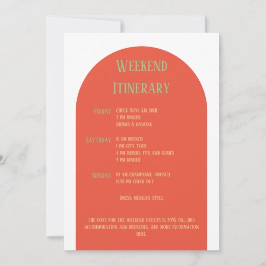 ファイエスタサボスバチェロレッテ週末の日程 招待状 (裏面)