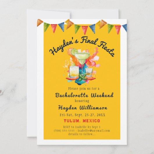 ファイエスタメキシコをテーマにした最終バチェロレッテ週末 招待状 (正面)