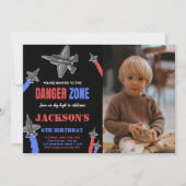 ファイタージェット誕生日ブラックレッドブルーグレーw写真 招待状 (正面)