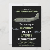 ファイタージェット誕生日招待状グリーンダークブラック 招待状 (正面)