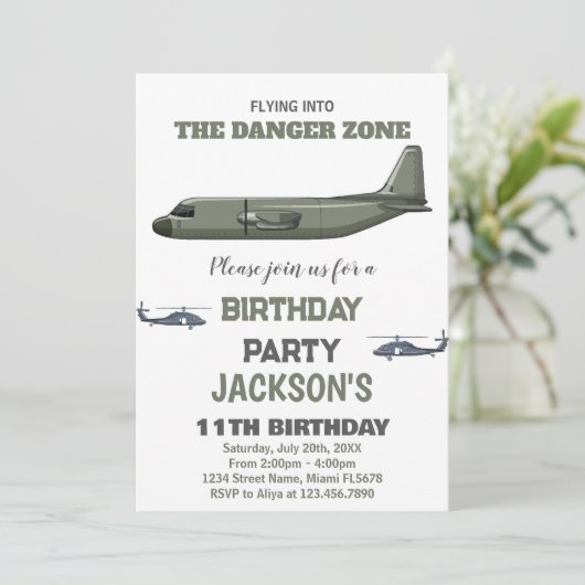 ファイタージェット誕生日招待状グリーンダーク 招待状 (スタンド正面)