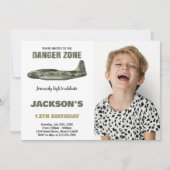 ファイタージェット誕生日招待状ダークグリーン写真 招待状 (正面)