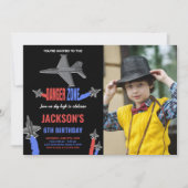 ファイタージェット誕生日招待状ブラックグレーW写真 招待状 (正面)