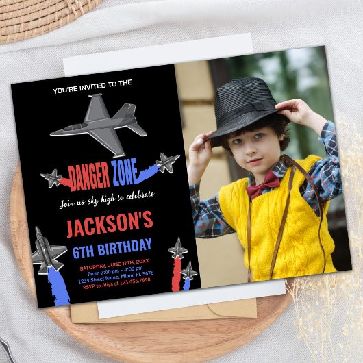 ファイタージェット誕生日招待状ブラックグレーW写真 招待状