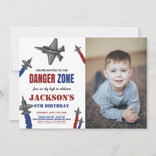 ファイタージェット誕生日招待状赤青w写真 招待状 (正面)