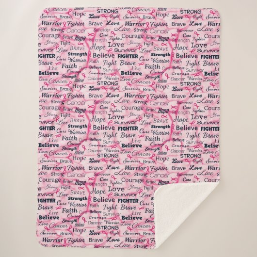 ファイター信じライブストロングピンクタイポグラフィ シェルパブランケット (正面)