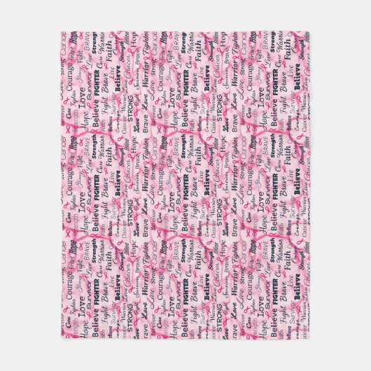 ファイター信じライブストロングピンクタイポグラフィ フリースブランケット (正面)