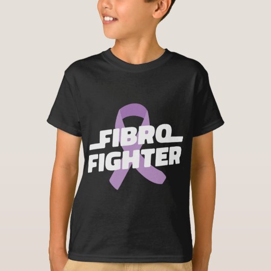 ファイター – 線維筋痛認識度紫リボン Tシャツ (正面)