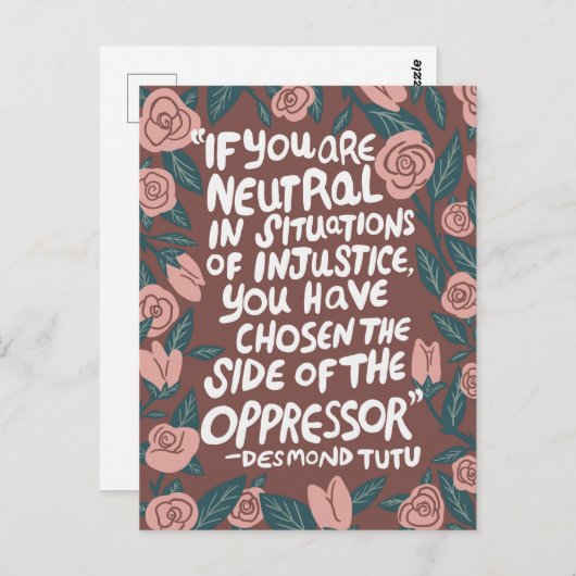 ファイトアンビローズデズモンドツツ引用文ピンクローズ ポストカード (正面/裏面)